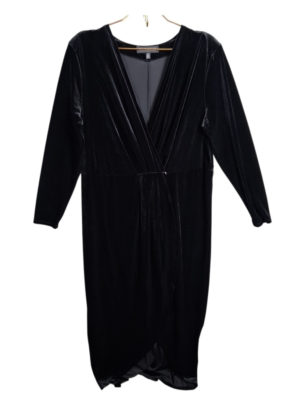 ELOQUII Black Velvet Wrap Dress 16 Plus Size Long Sleeve Crossover V Neck Party